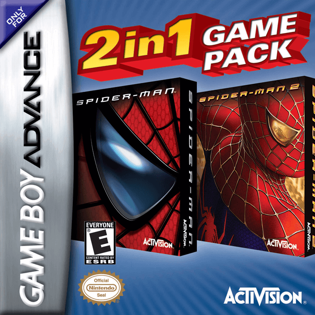 Spiderman & Spiderman 2 box art for GameBoy Advance